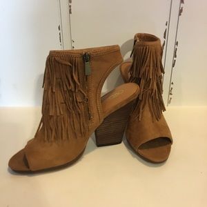 Cato Fringe Open toe wedges (never worn)
